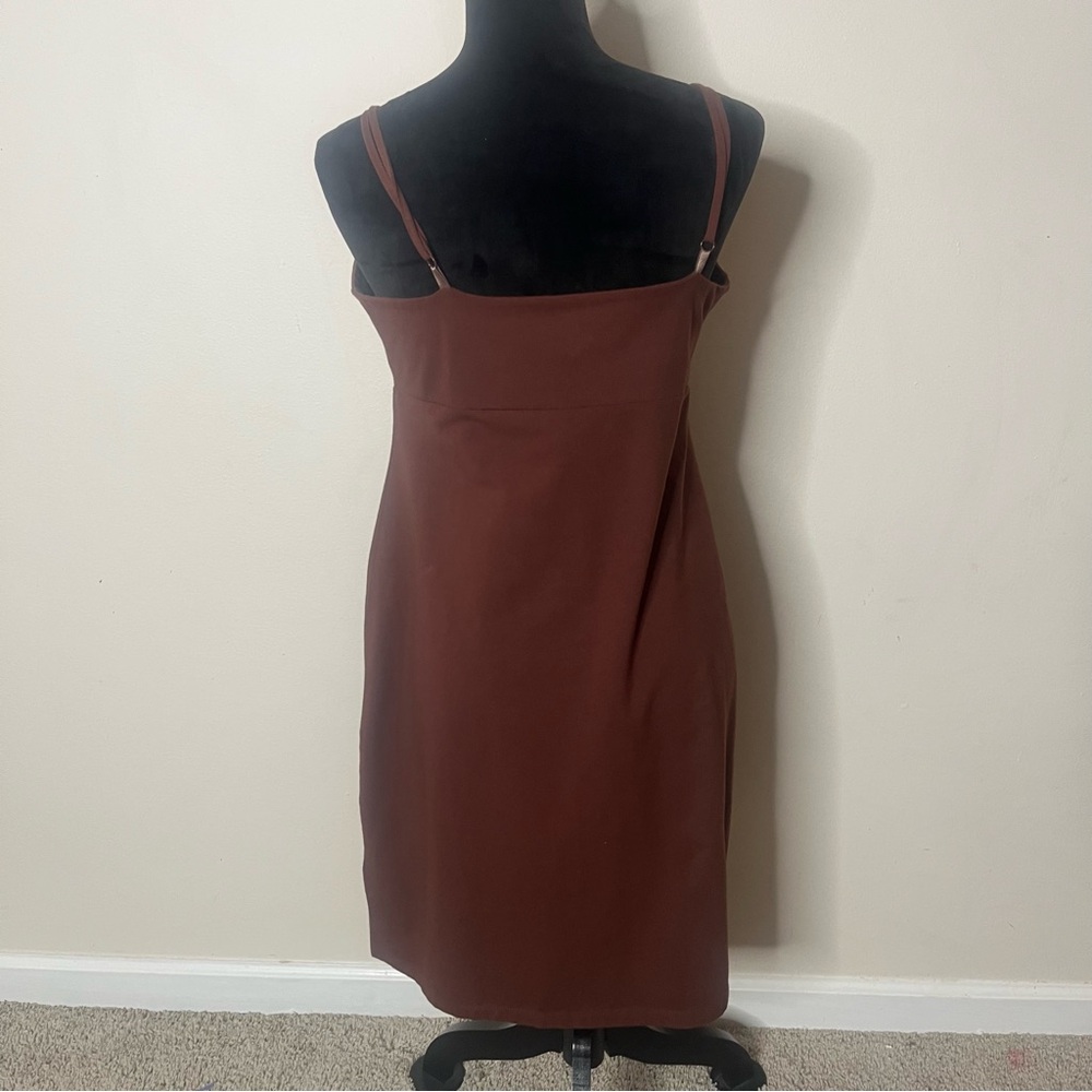 Ralph‎ Lauren Women’s Brown Spaghetti Strap Scoop Neck Jersey Knit Mini Dress L - Picture 6 of 8
